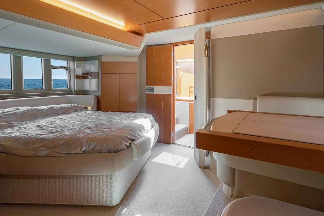 a room with two beds aboard ELENA I Yacht for Sale