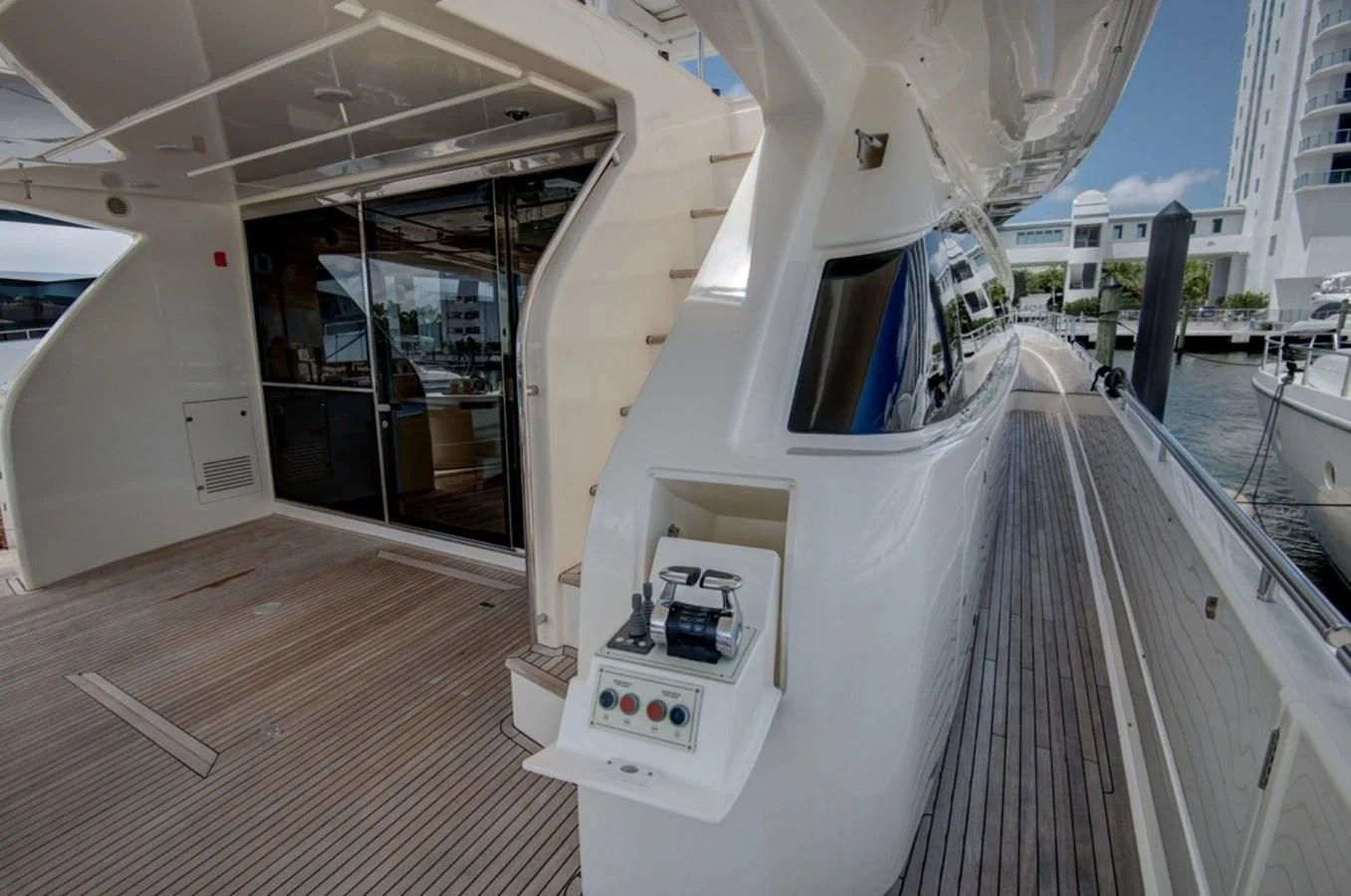 a white staircase leading to a balcony aboard GOLDEN BELLE Yacht for Sale