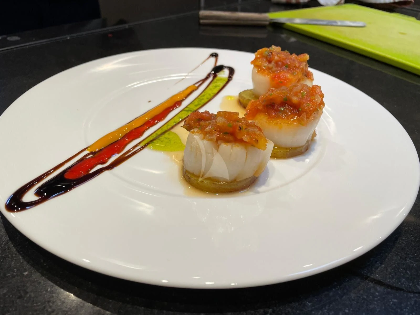 a plate of food aboard SERENDIPITY I Yacht for Charter