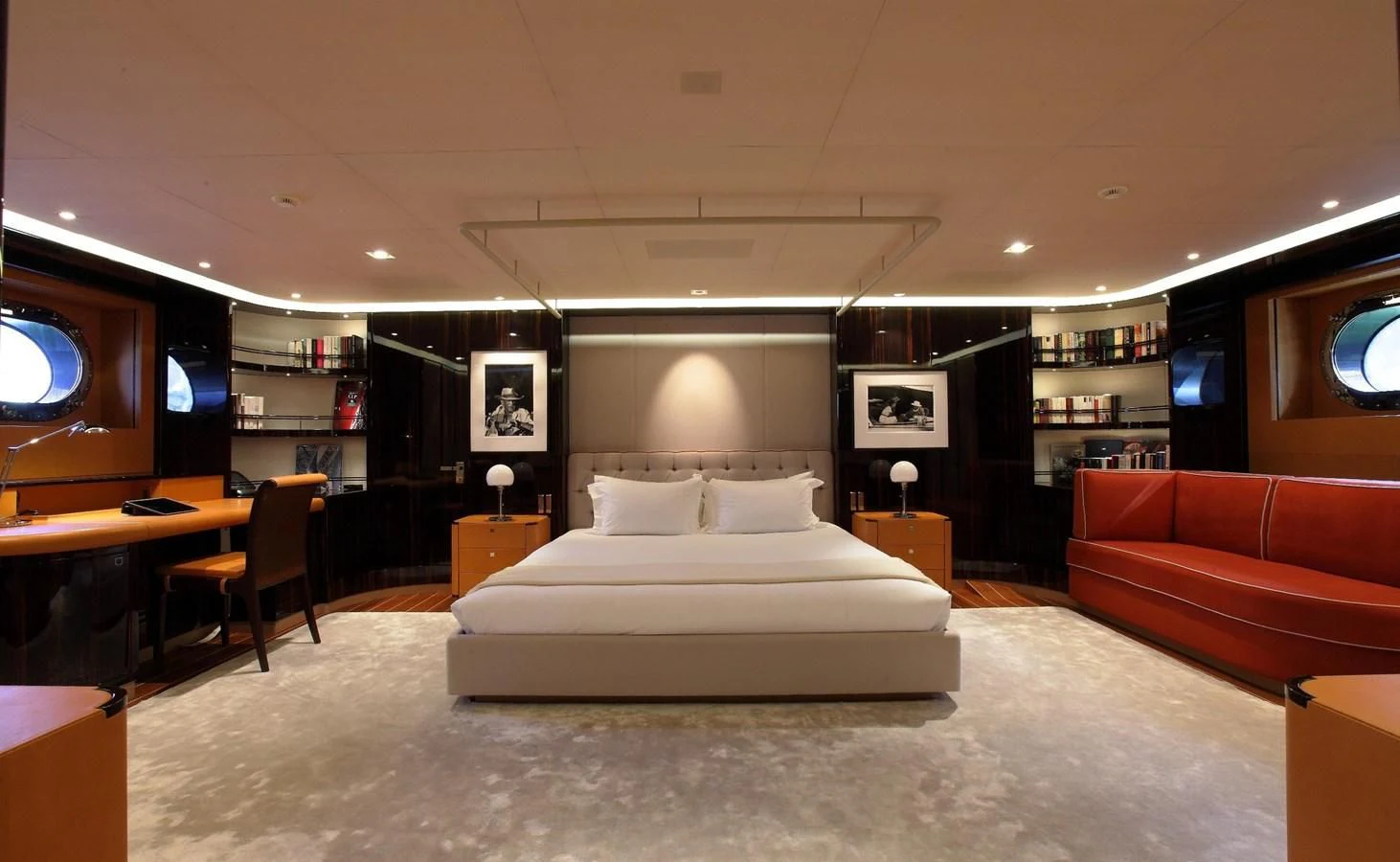a large hotel room with a bed aboard SERENDIPITY I Yacht for Charter