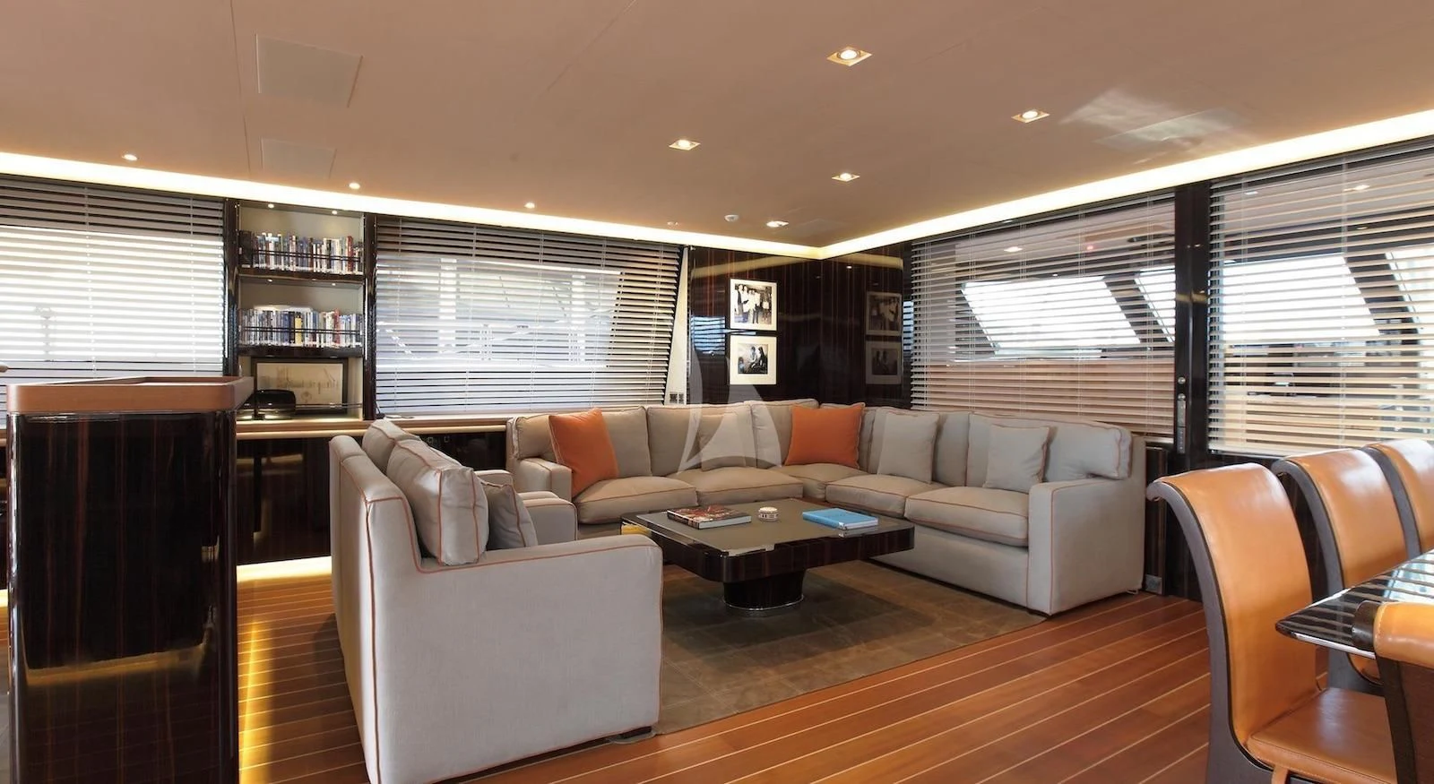 a living room with a couch and a table aboard SERENDIPITY I Yacht for Charter