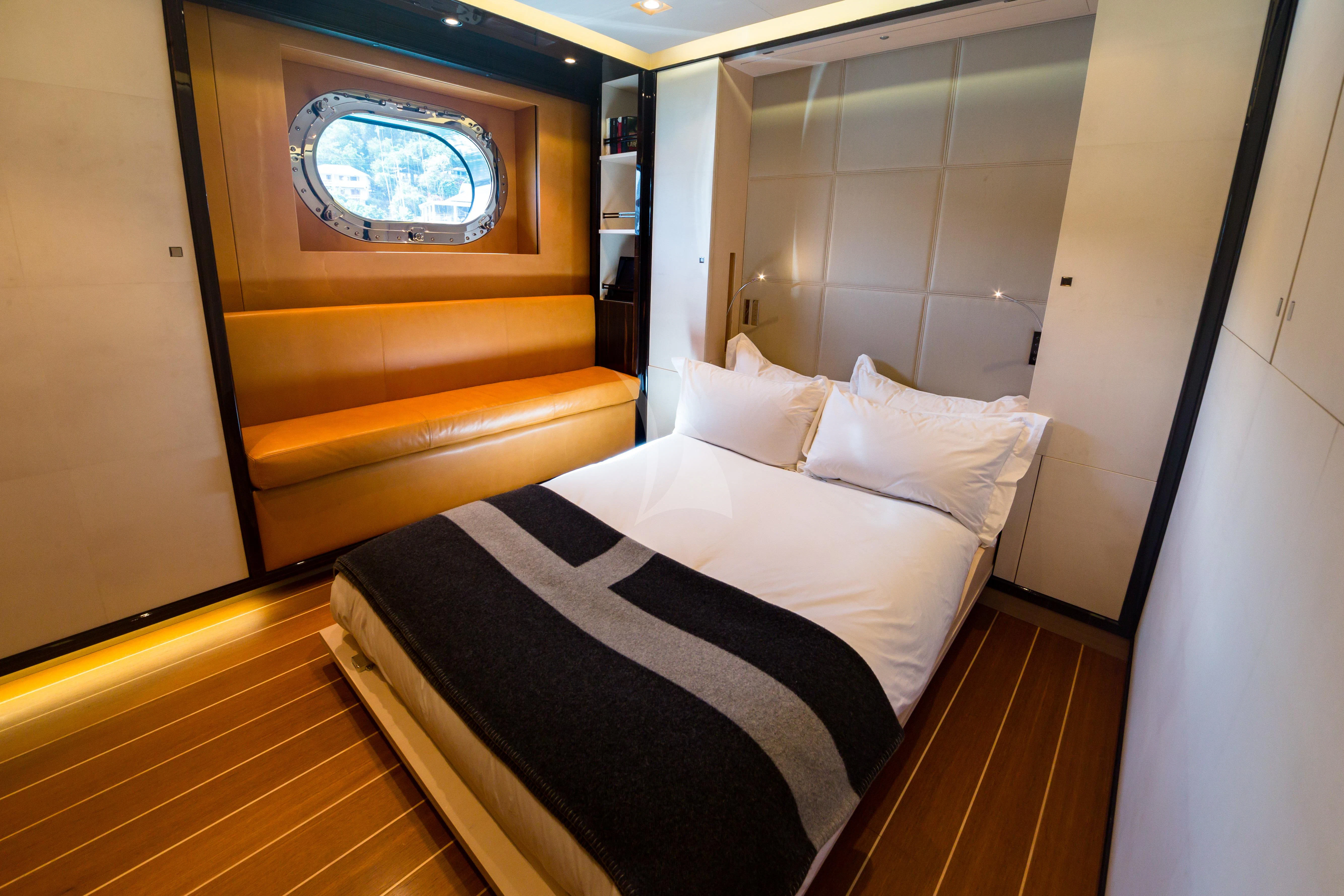 a bed in a room aboard SERENDIPITY I Yacht for Charter