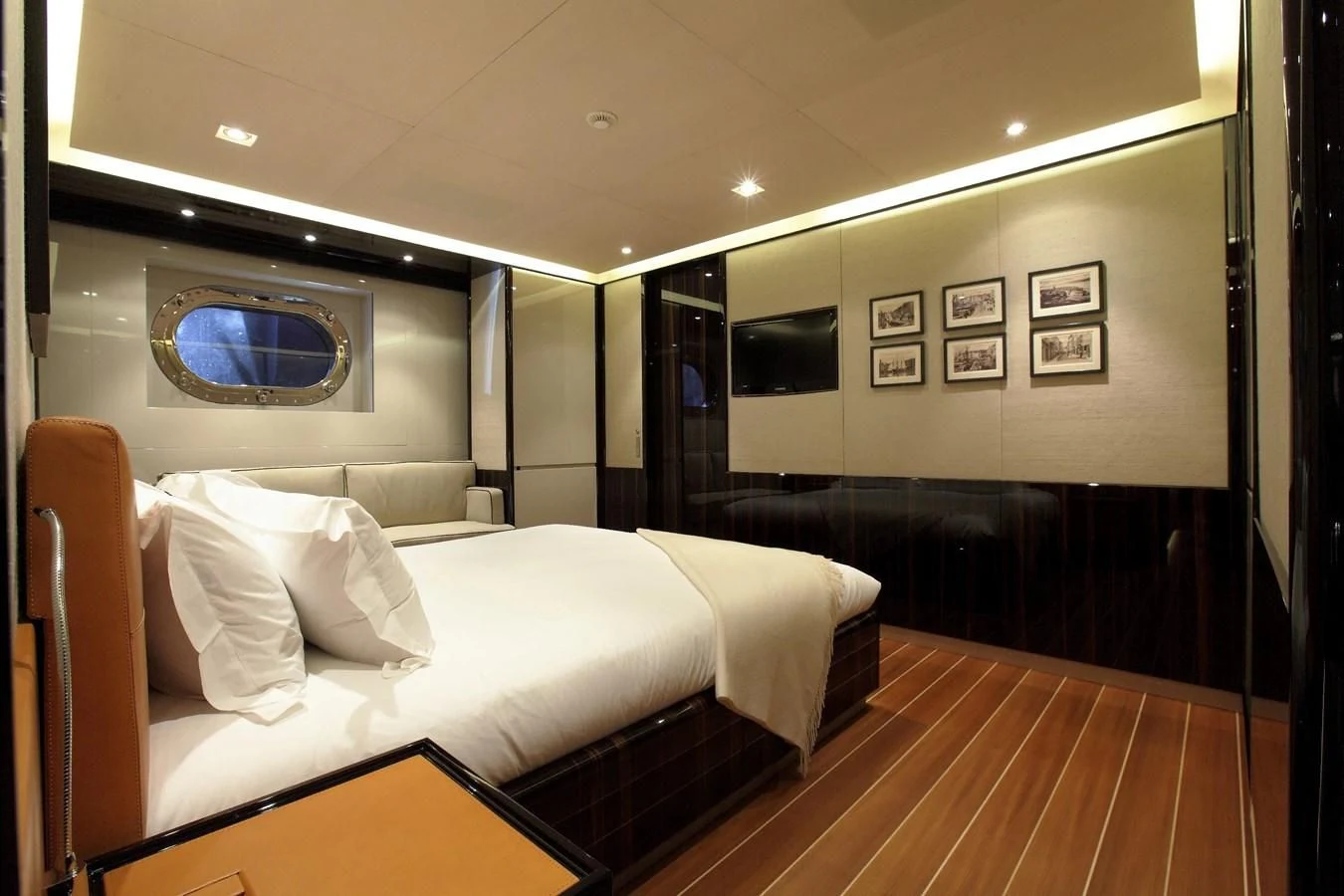 a bed in a room aboard SERENDIPITY I Yacht for Charter