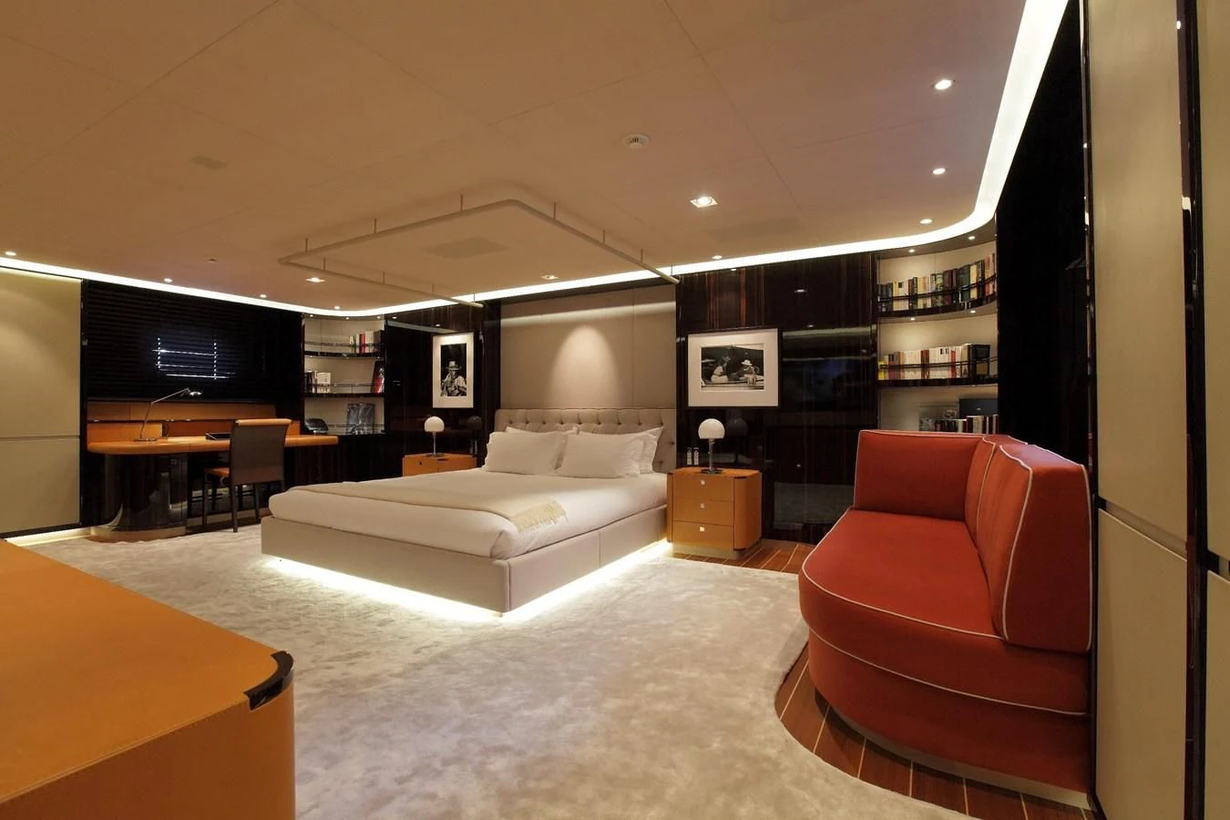 a large living room with a large screen aboard SERENDIPITY I Yacht for Charter