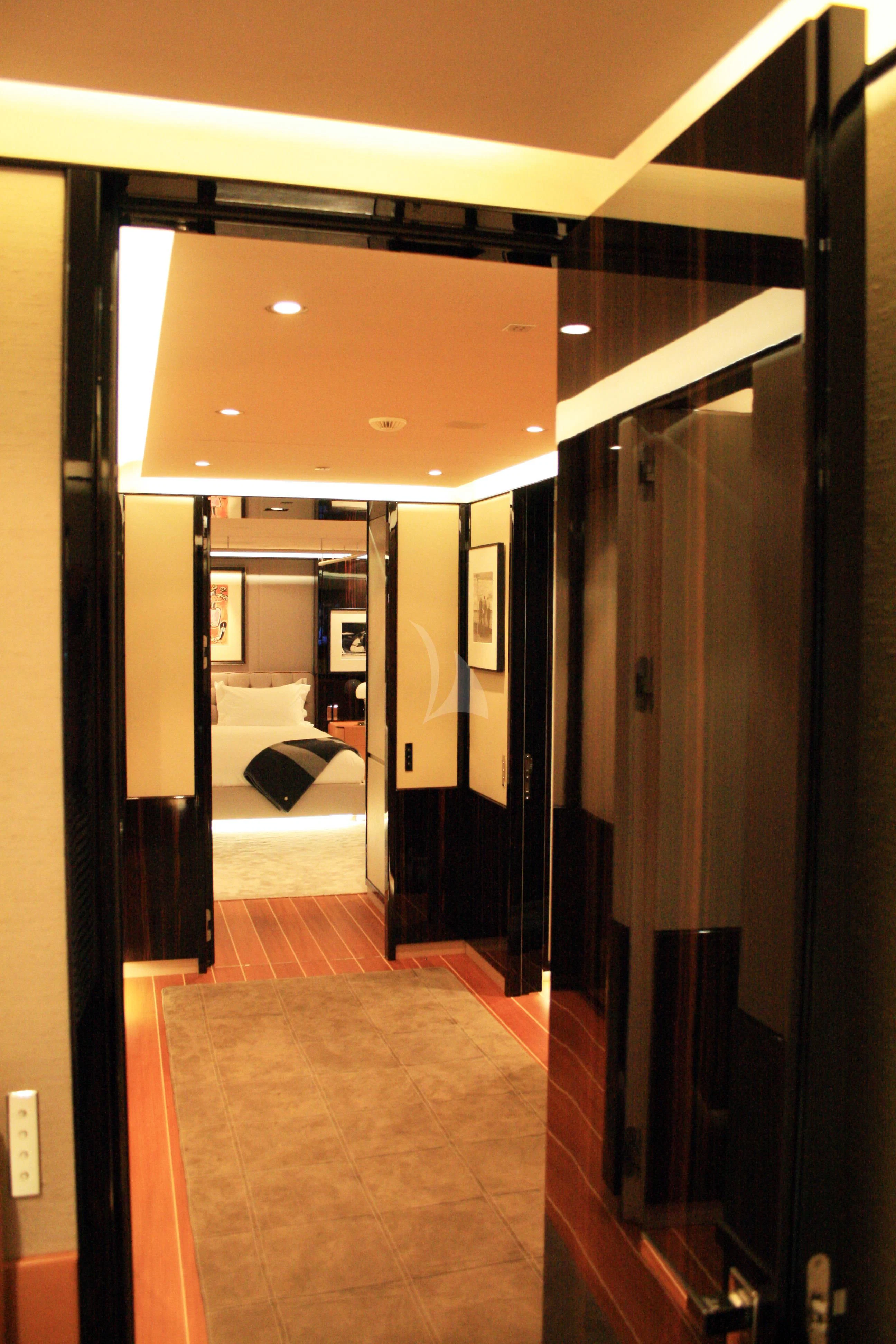 a hallway with a large mirror aboard SERENDIPITY I Yacht for Charter