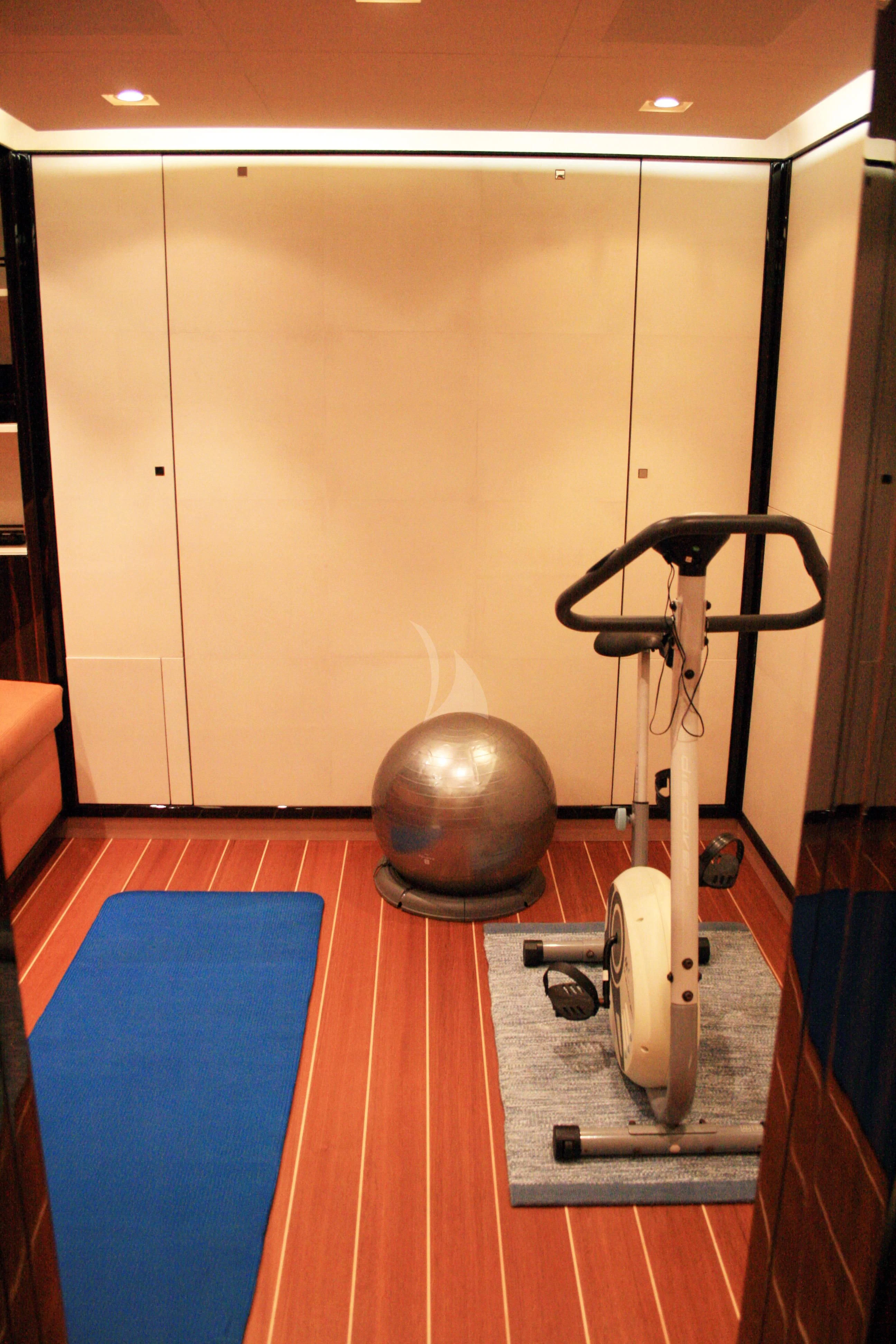a gym with exercise equipment aboard SERENDIPITY I Yacht for Charter