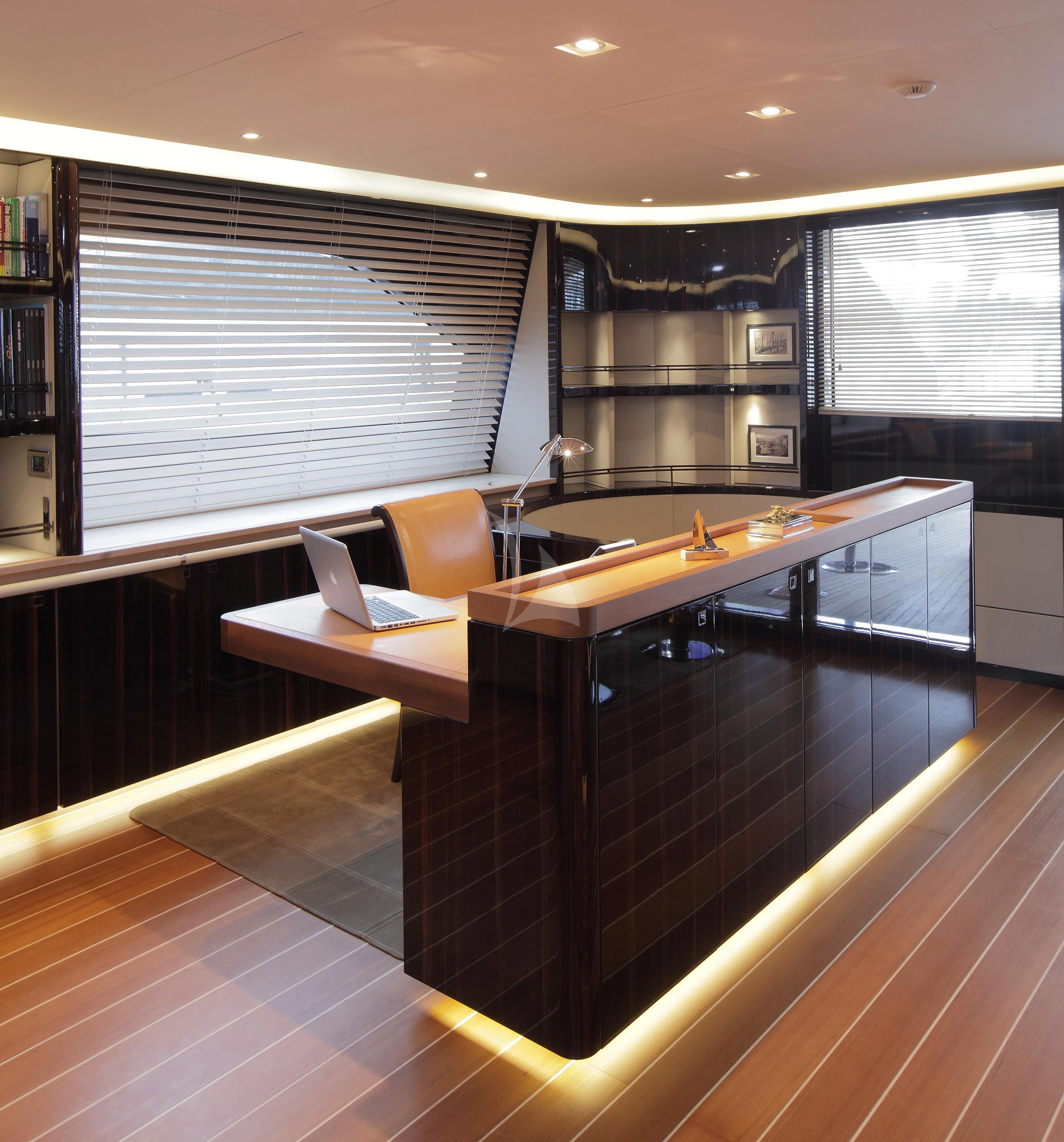 a kitchen with a large island aboard SERENDIPITY I Yacht for Charter
