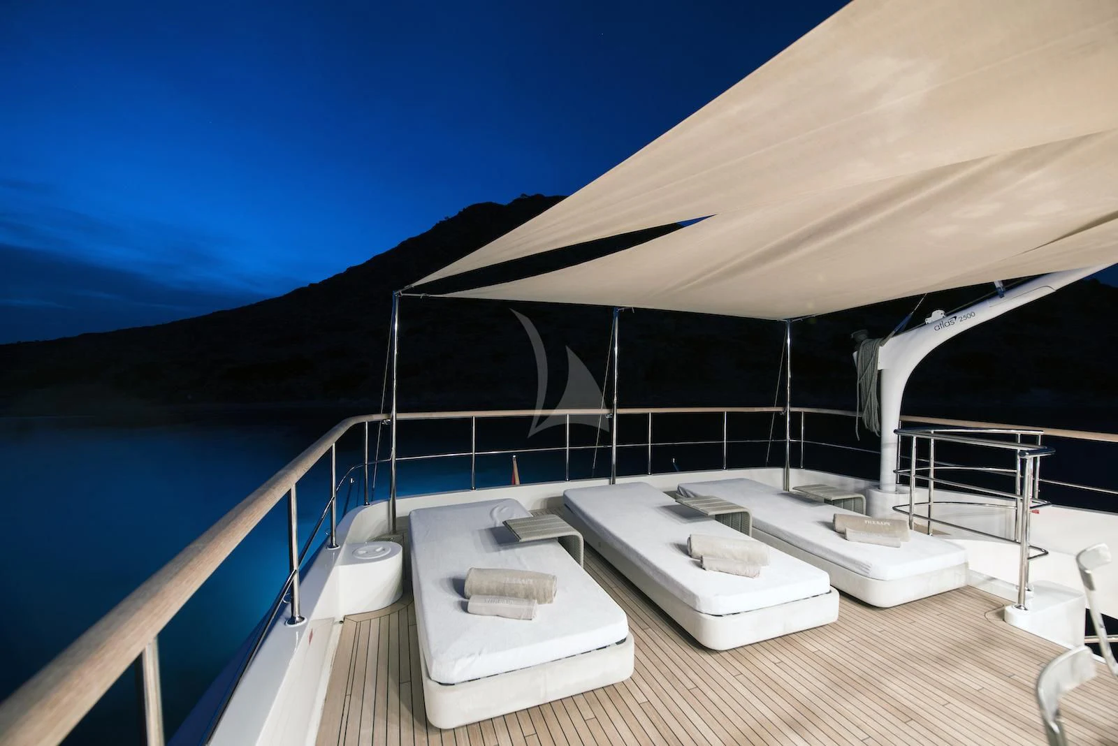 a boat with a desk and a large window aboard THERAPY Yacht for Sale