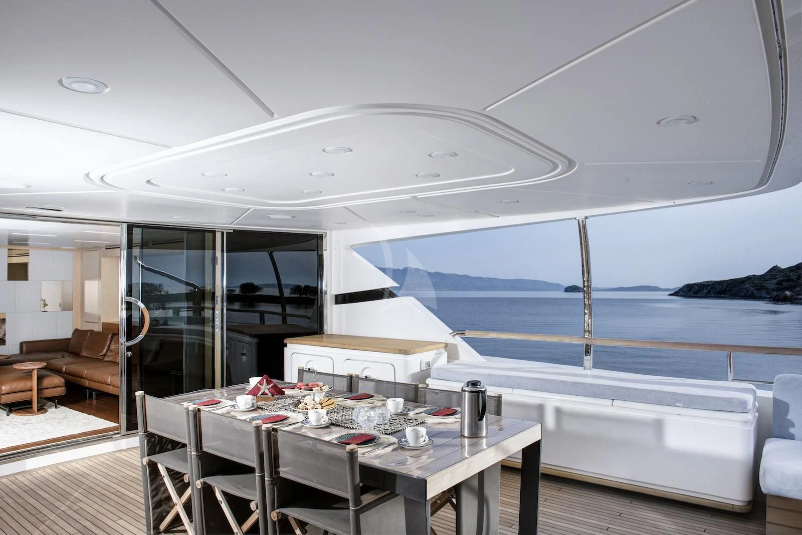 a table on a boat aboard THERAPY Yacht for Sale