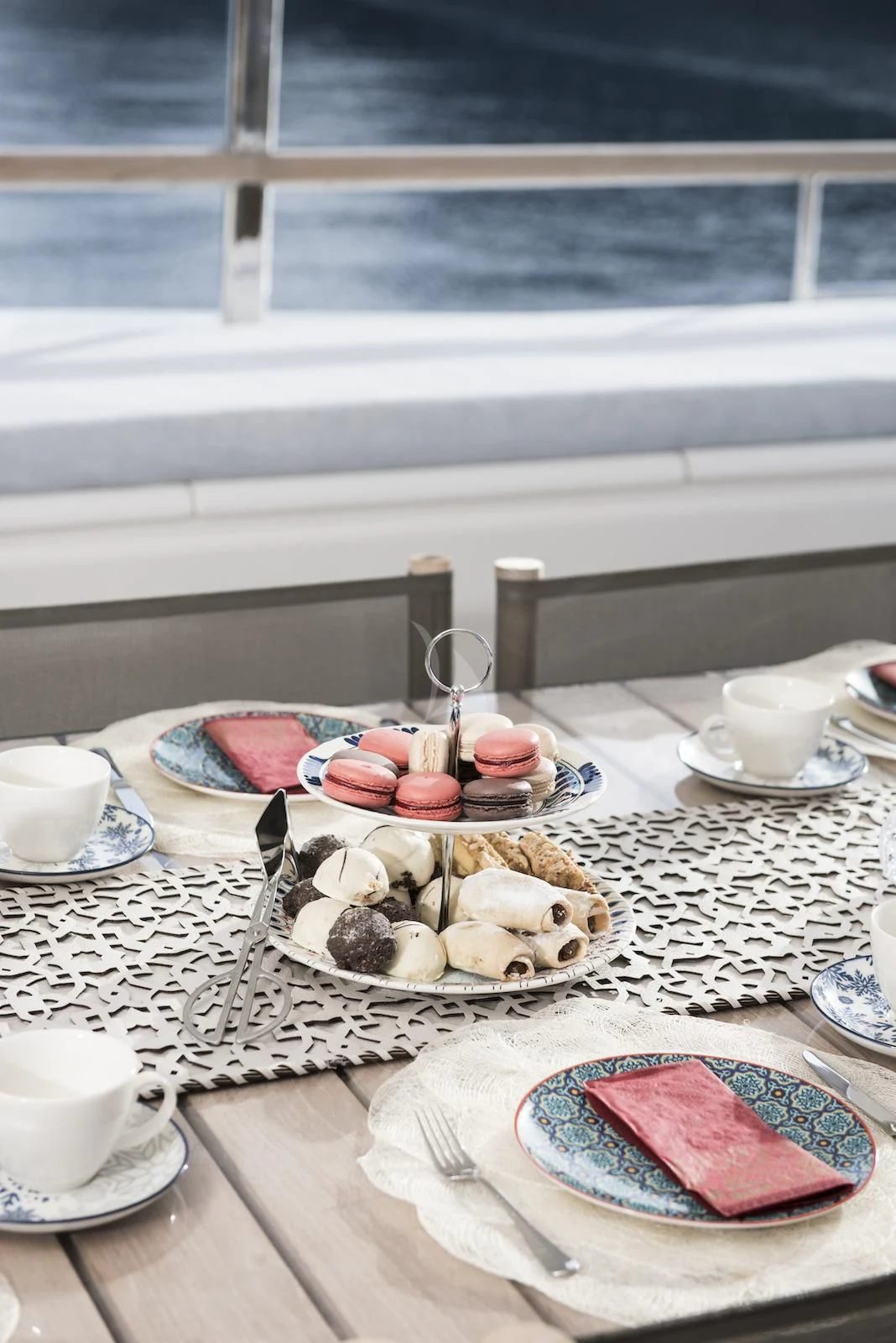 a table with food on it aboard THERAPY Yacht for Sale