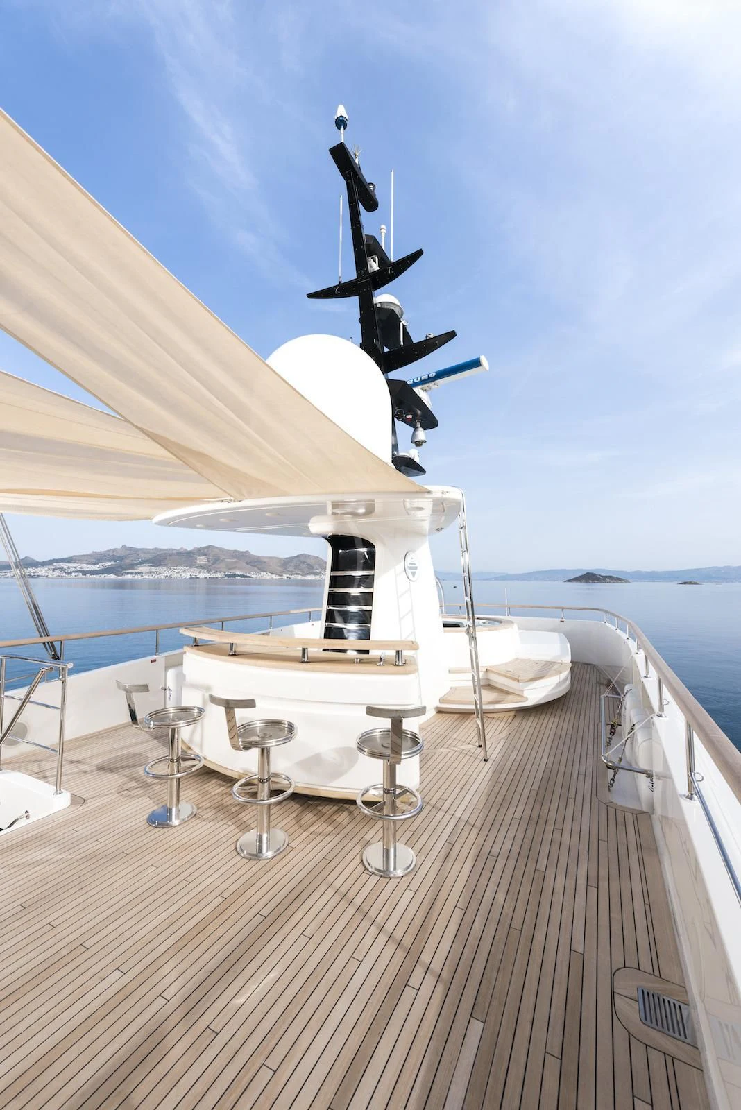 a statue of a person on a boat aboard THERAPY Yacht for Sale