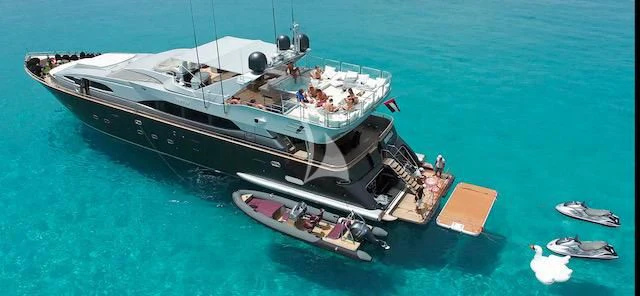 a large ship in the water aboard SPECTRE Yacht for Sale