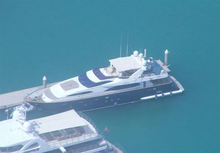 a large white yacht aboard SPECTRE Yacht for Sale