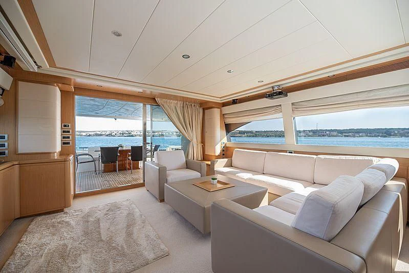 a living room with a large window aboard NEOSTAR Yacht for Sale