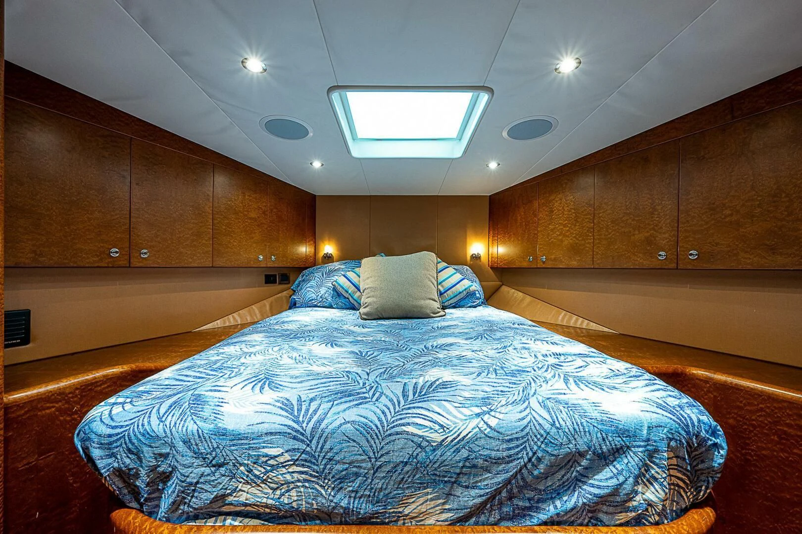 a bed in a room aboard PREDATOR I Yacht for Sale