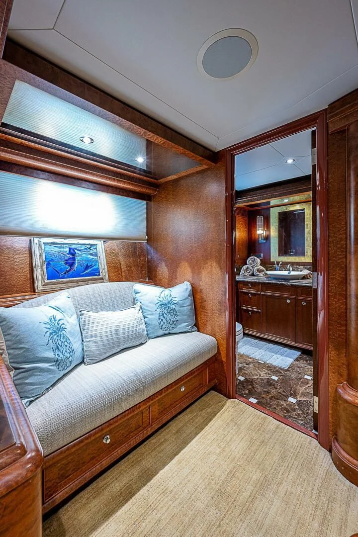 a bed in a room aboard PREDATOR I Yacht for Sale