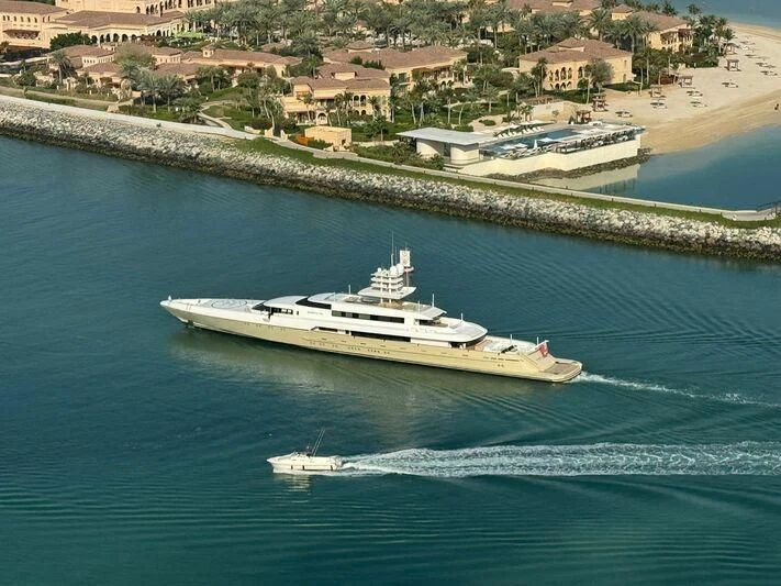 a ship sailing on the water aboard SMERALDA Yacht for Sale