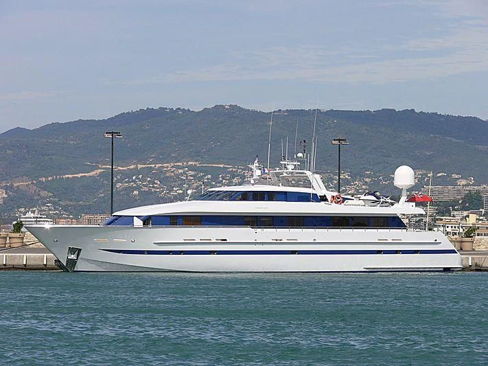 a large white boat in the water aboard ESRA Yacht for Sale