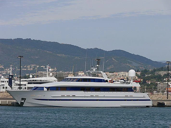 a large white boat in the water aboard ESRA Yacht for Sale