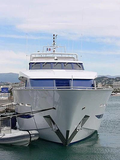 a large white boat in the water aboard ESRA Yacht for Sale