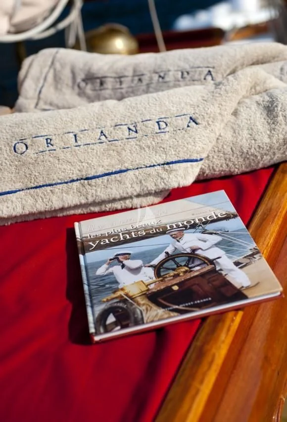 a pair of underwear on a table aboard ORIANDA Yacht for Charter