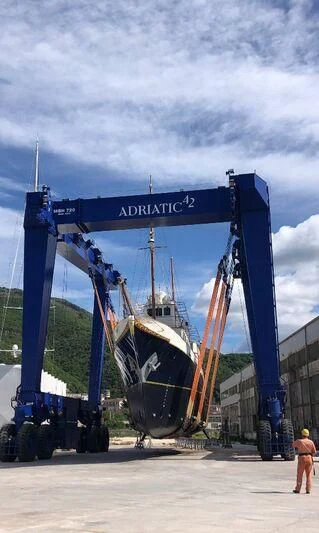 a large blue crane aboard KALIZMA Yacht for Sale