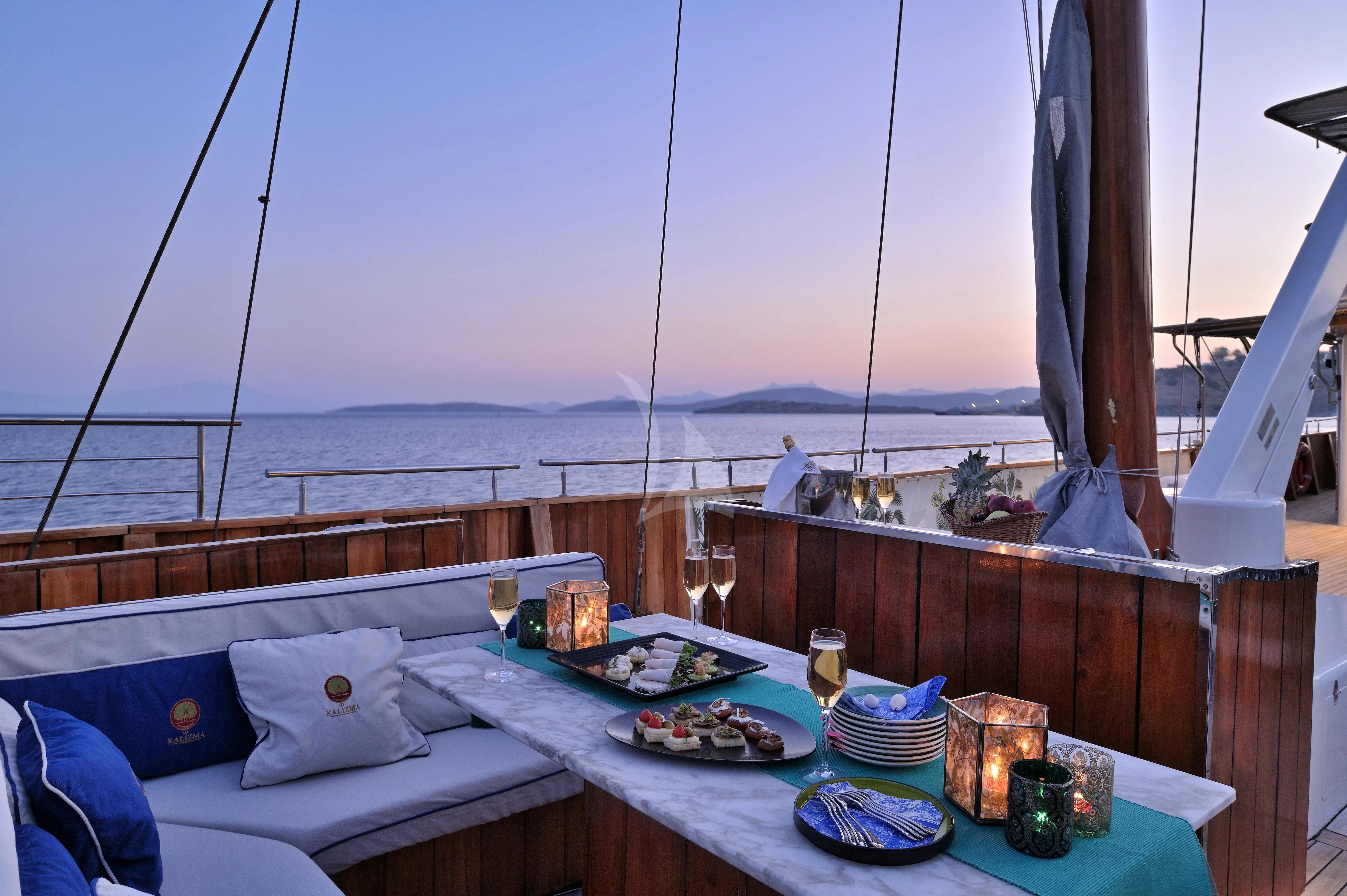 a table with food on it aboard KALIZMA Yacht for Sale