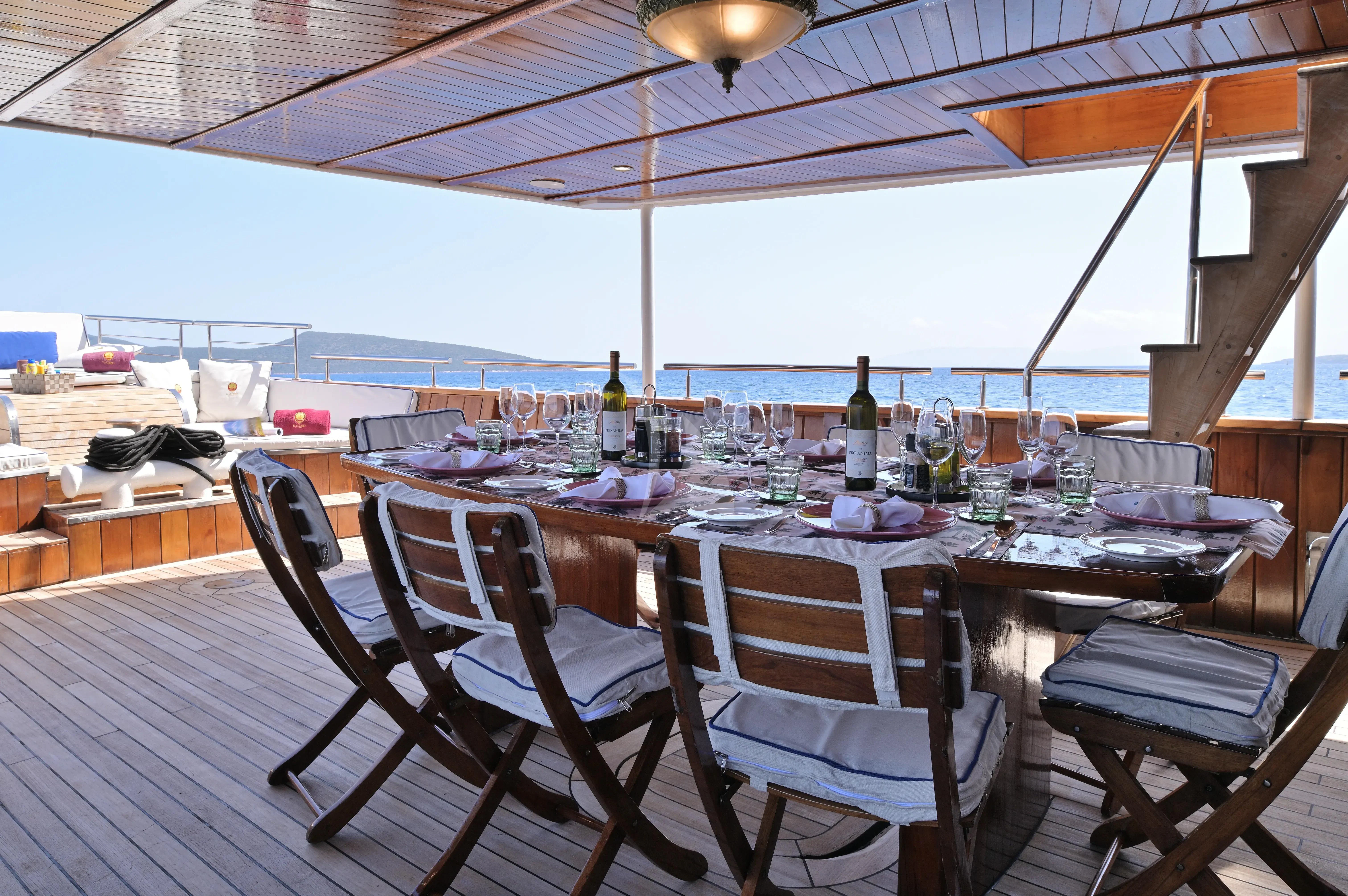 a table set for a meal aboard KALIZMA Yacht for Sale