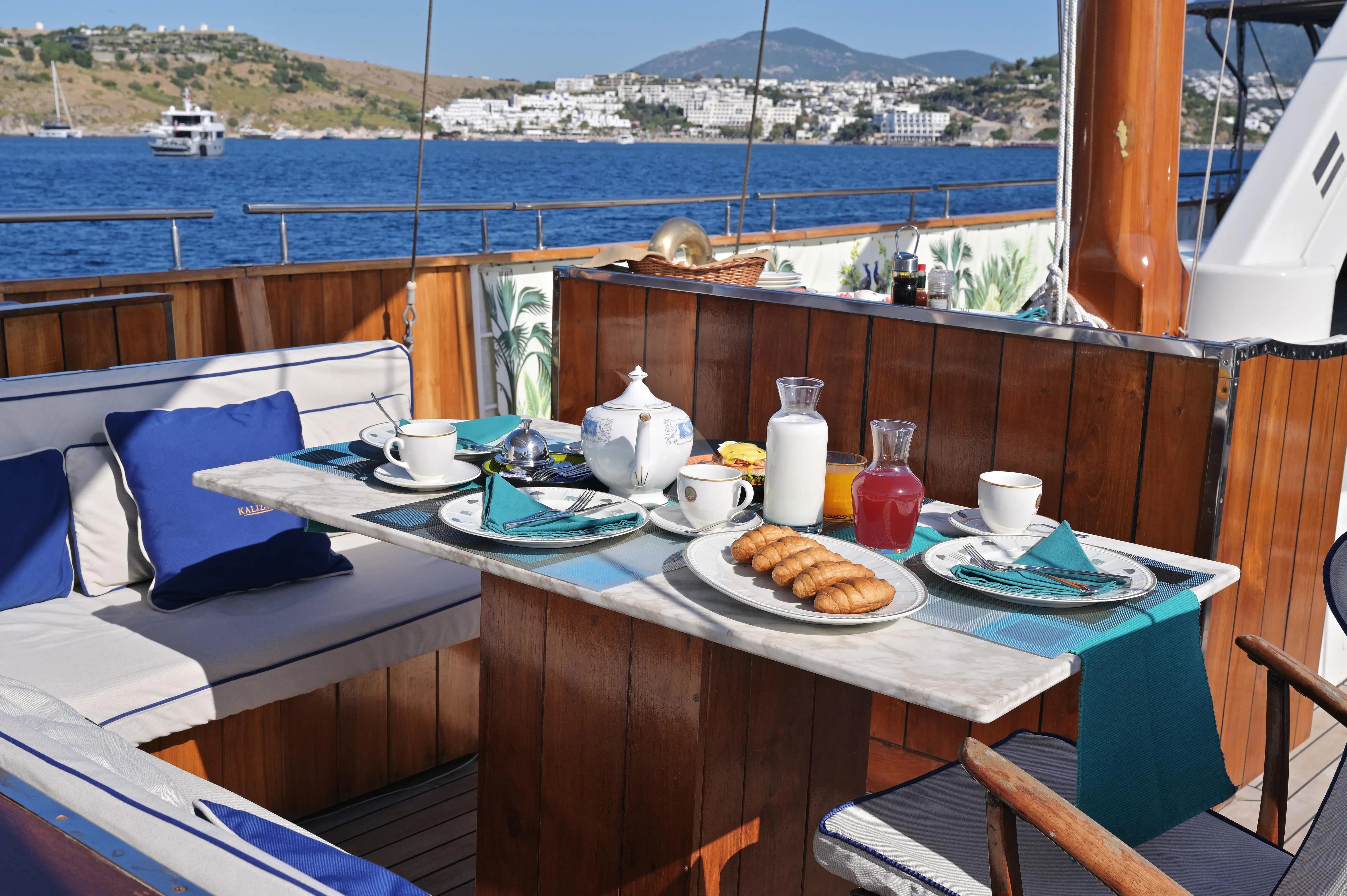 a table with food on it aboard KALIZMA Yacht for Sale
