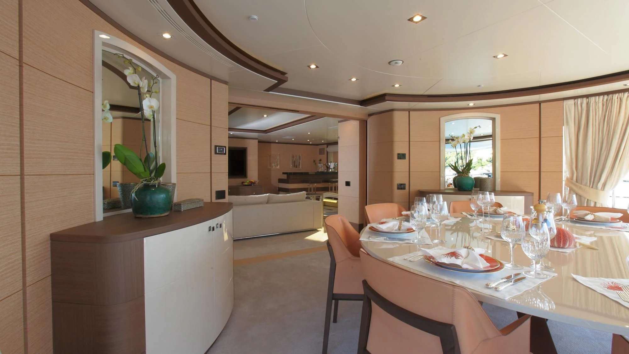 a dining room with a table and chairs aboard LATIKO Yacht for Charter
