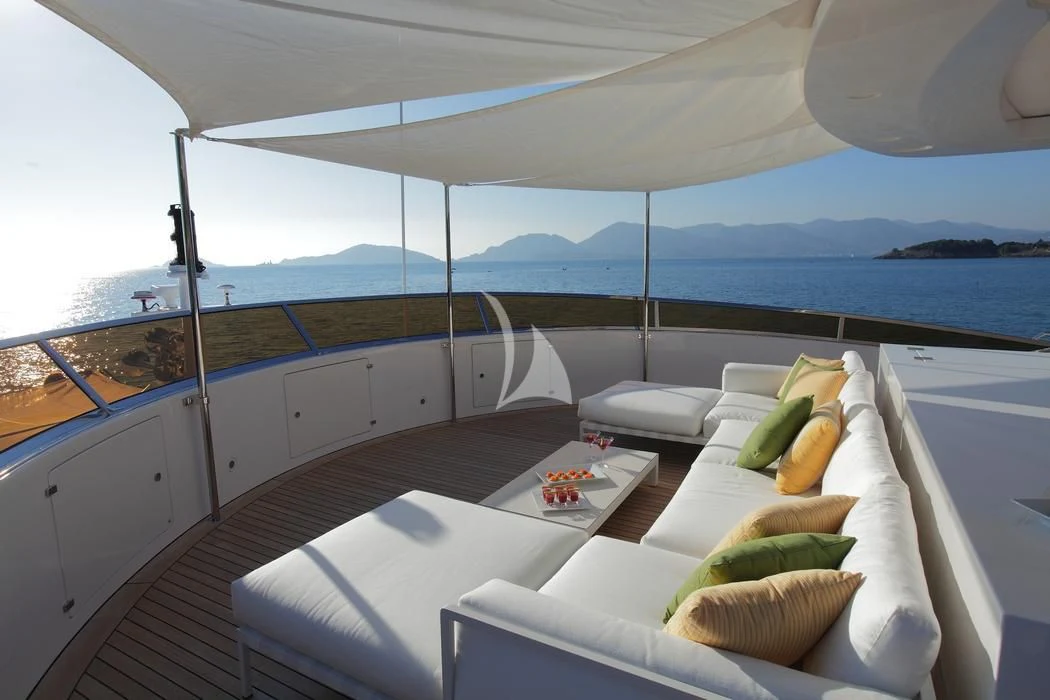 a boat with pillows and pillows aboard LATIKO Yacht for Charter