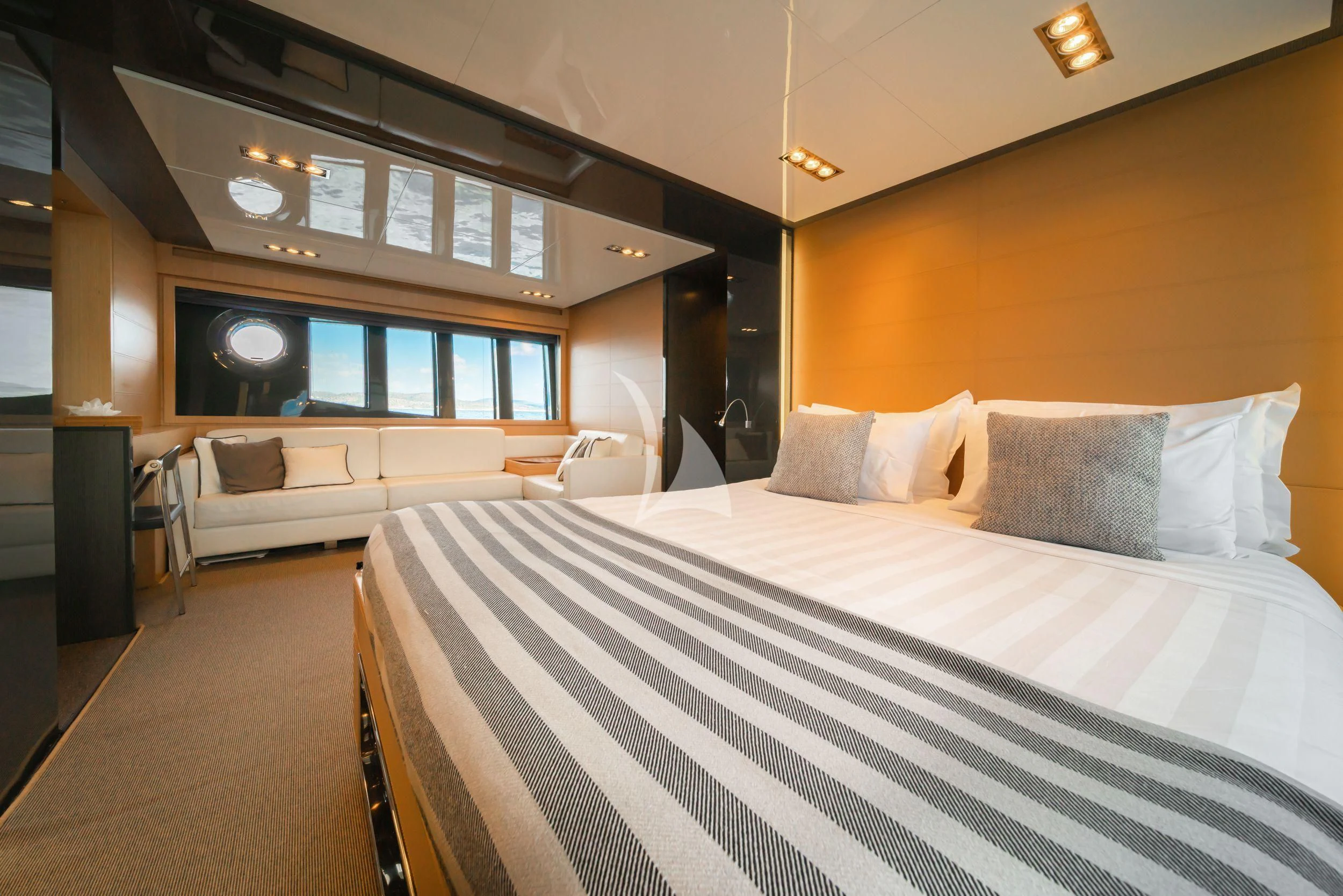 a large bed in a room aboard WHATEVER Yacht for Charter