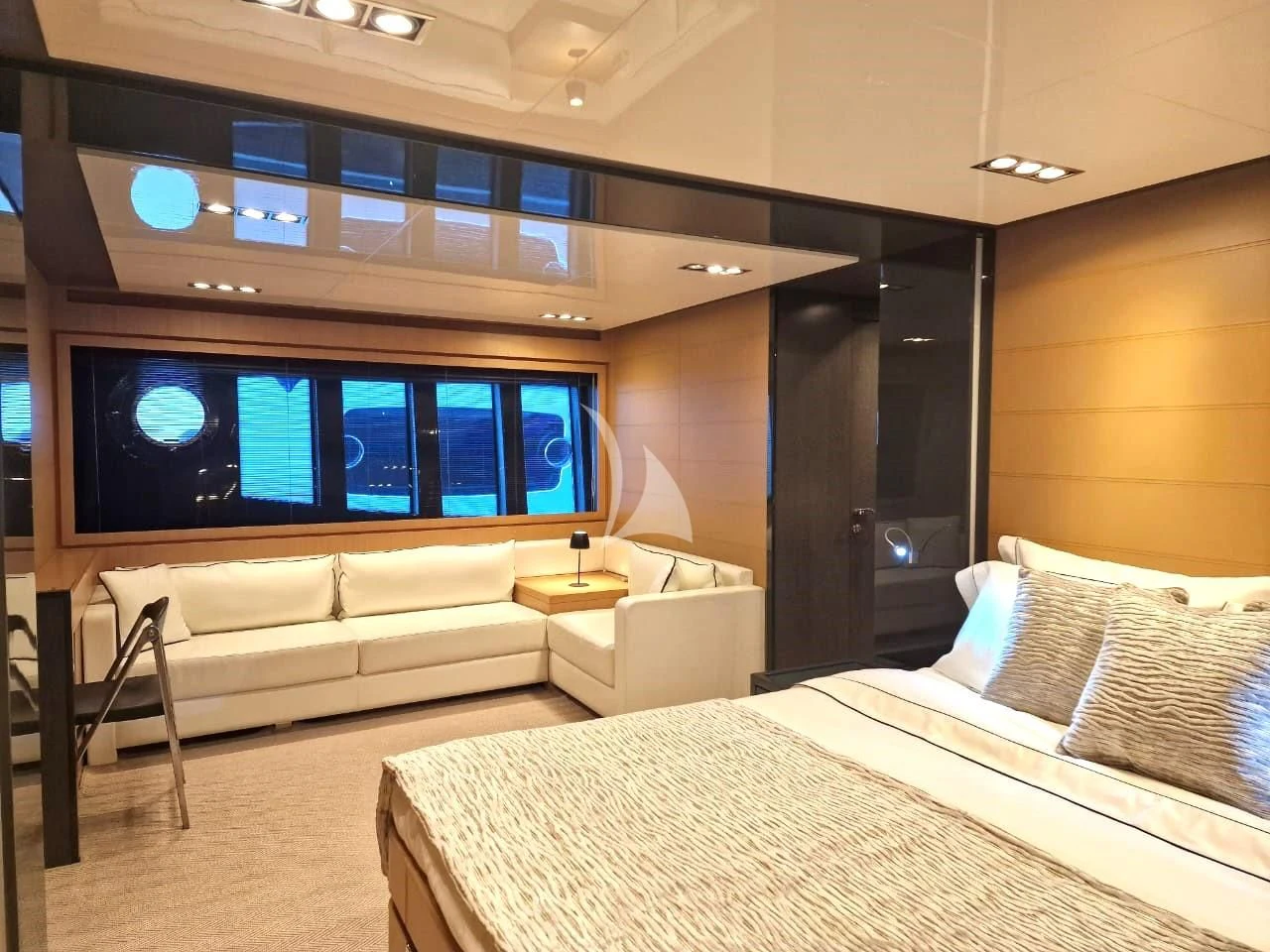 a room with a large tv aboard WHATEVER Yacht for Charter