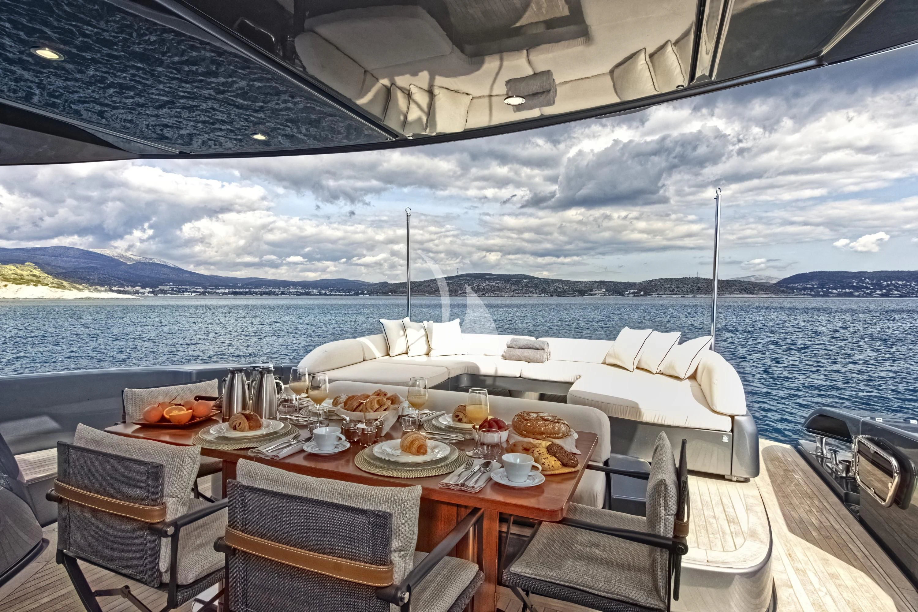 a table with food on it aboard WHATEVER Yacht for Charter