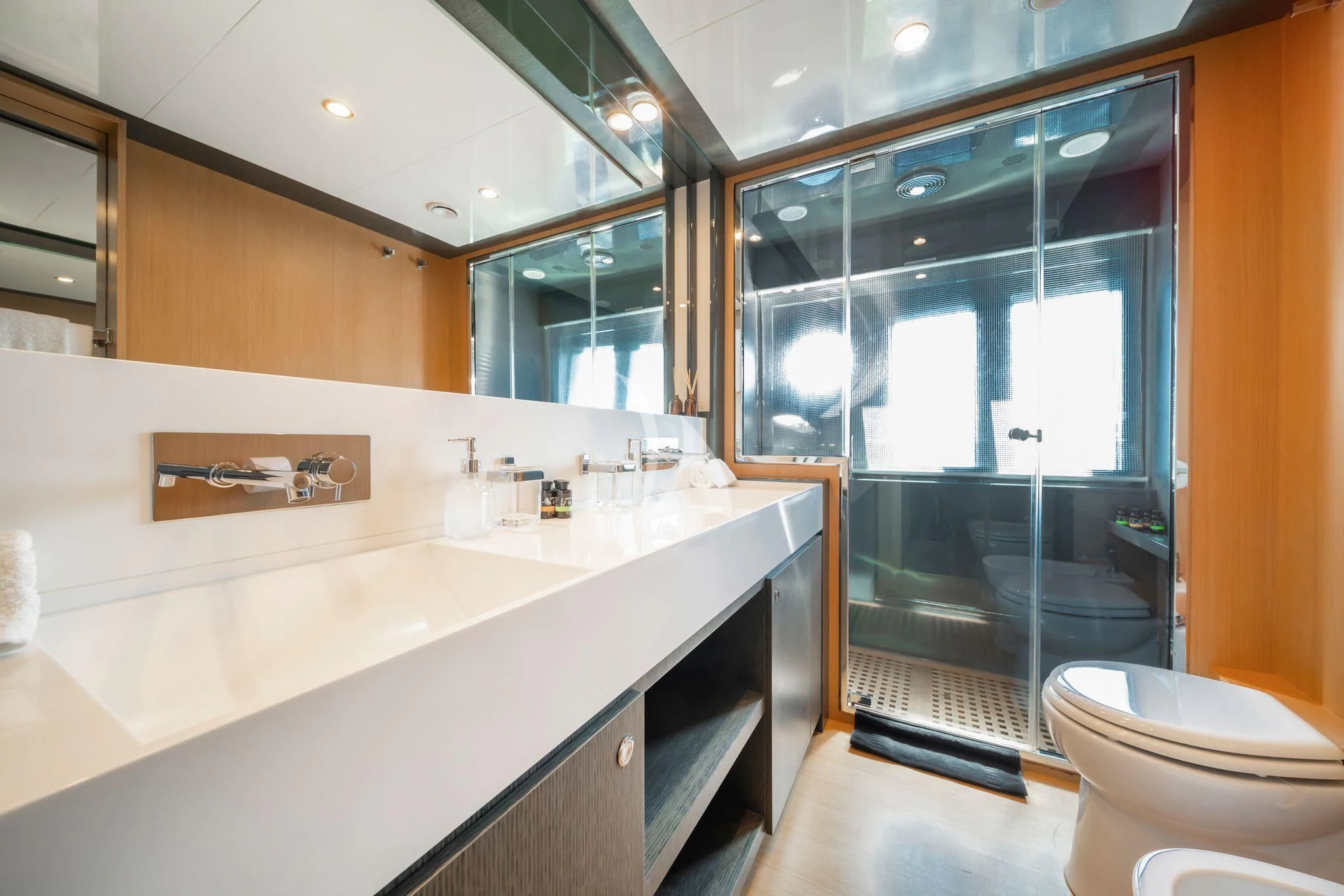 a bathroom with a large sink aboard WHATEVER Yacht for Charter