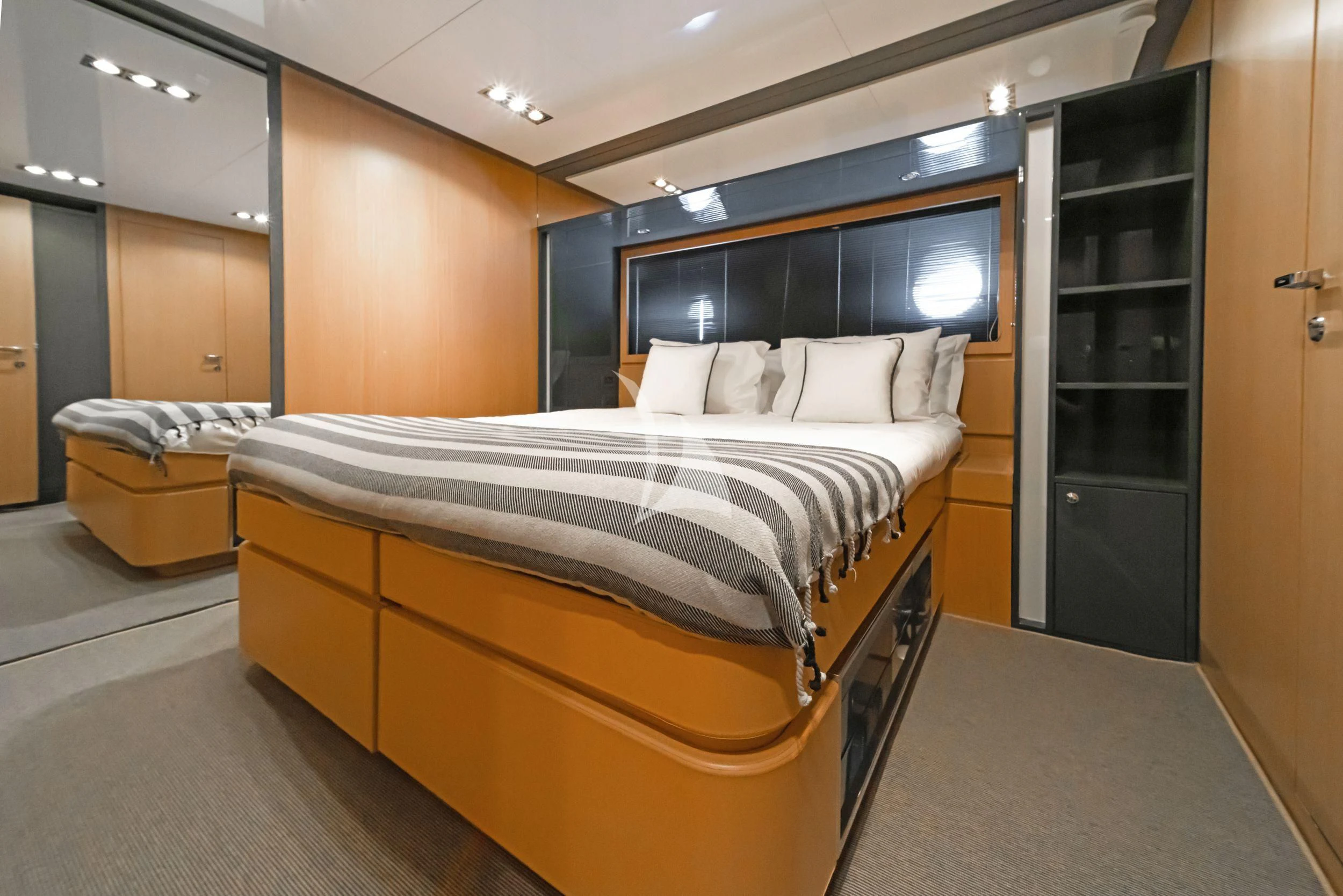 a bed in a room aboard WHATEVER Yacht for Charter