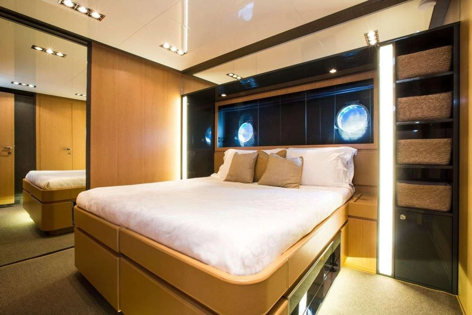 a bed in a room aboard WHATEVER Yacht for Charter