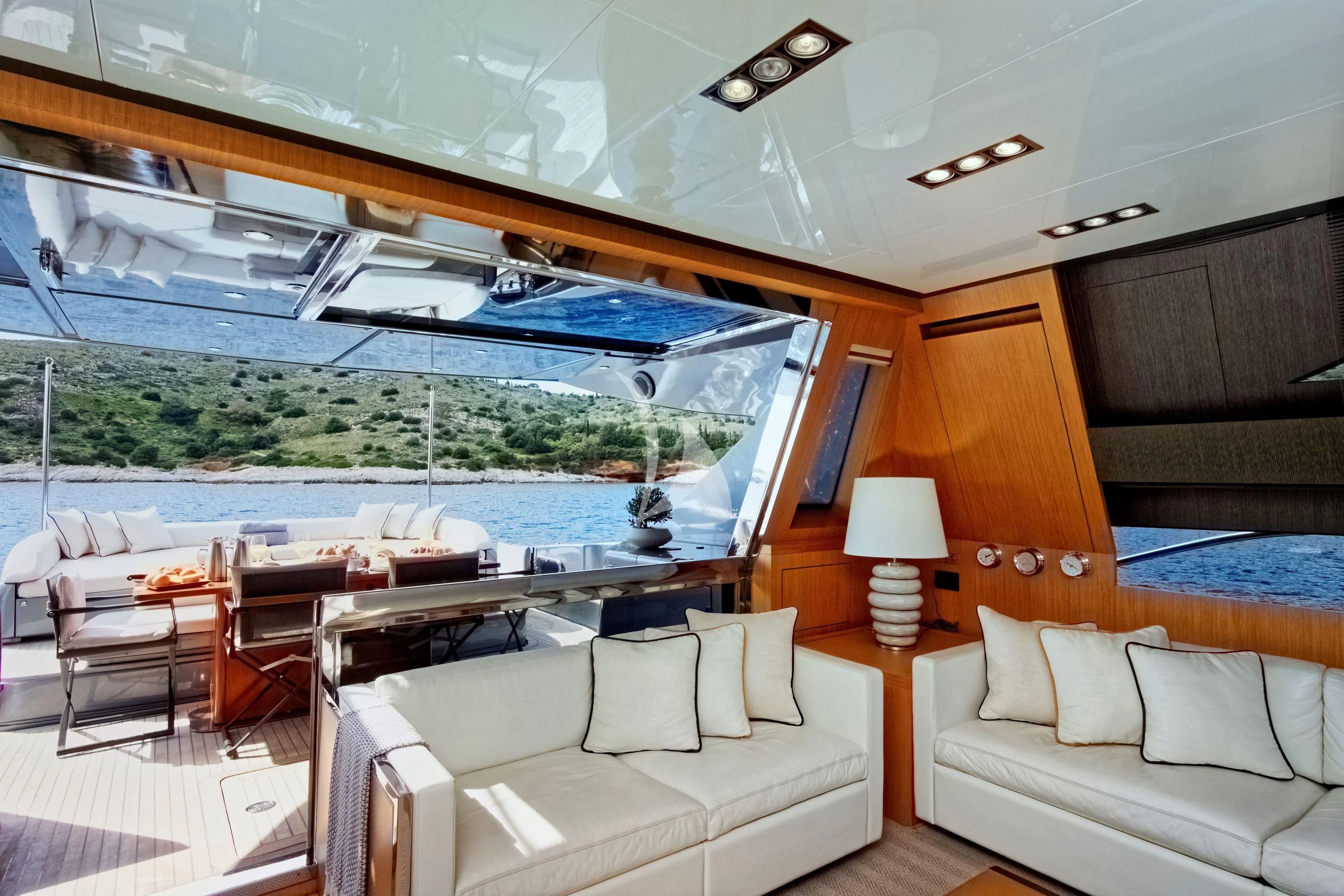 a room with a large patio and a pool aboard WHATEVER Yacht for Charter