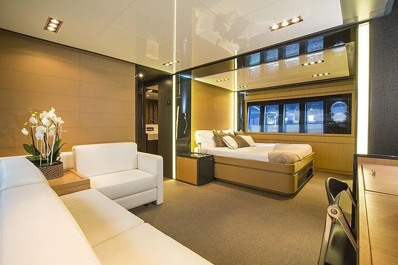 a room with a couch and a tv on the wall aboard WHATEVER Yacht for Charter