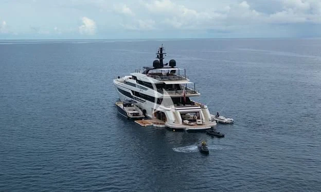 a large ship in the water aboard AIX Yacht for Sale