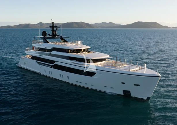 a white boat in the water aboard AIX Yacht for Sale