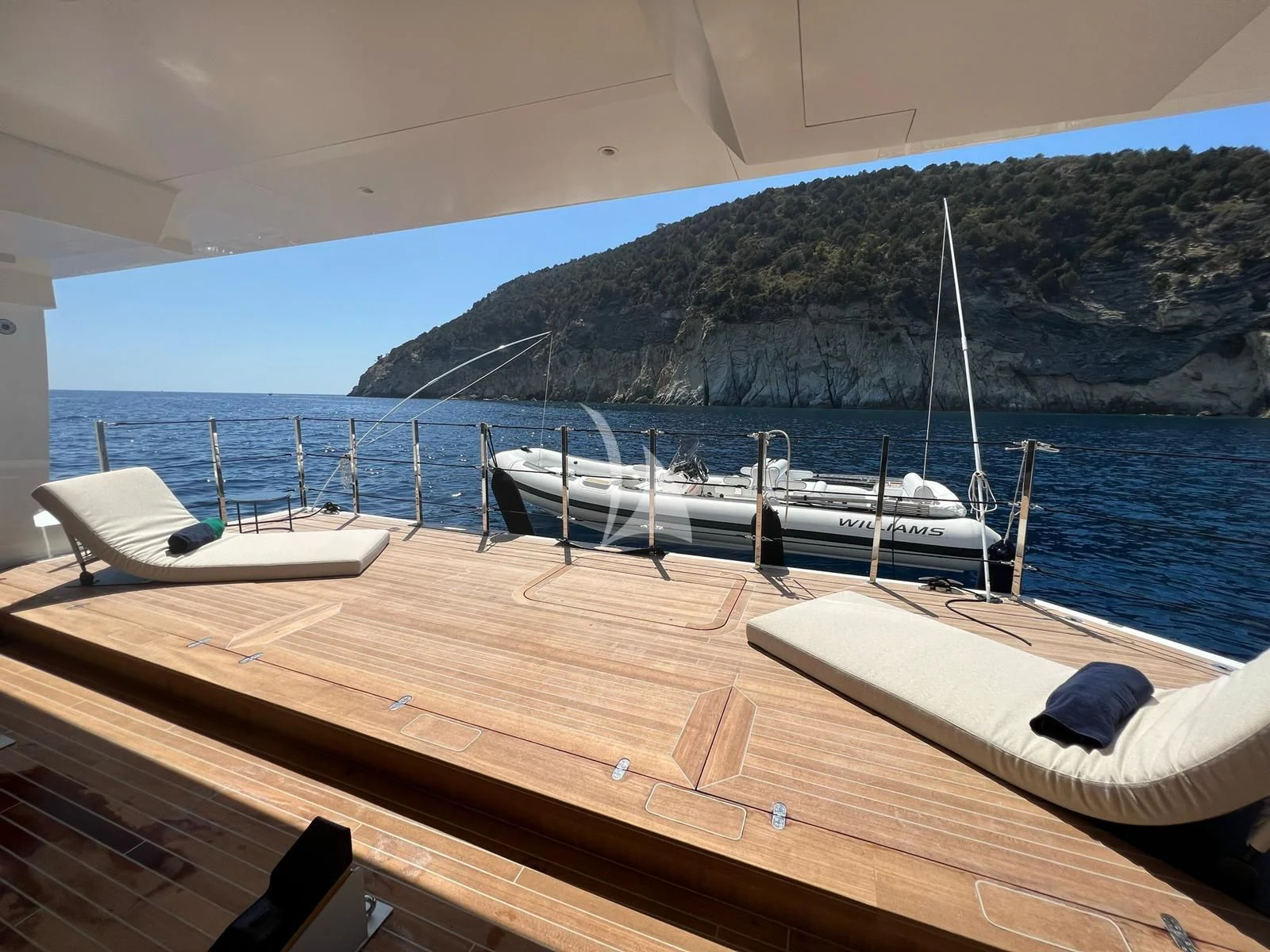 a boat on a dock aboard AIX Yacht for Sale