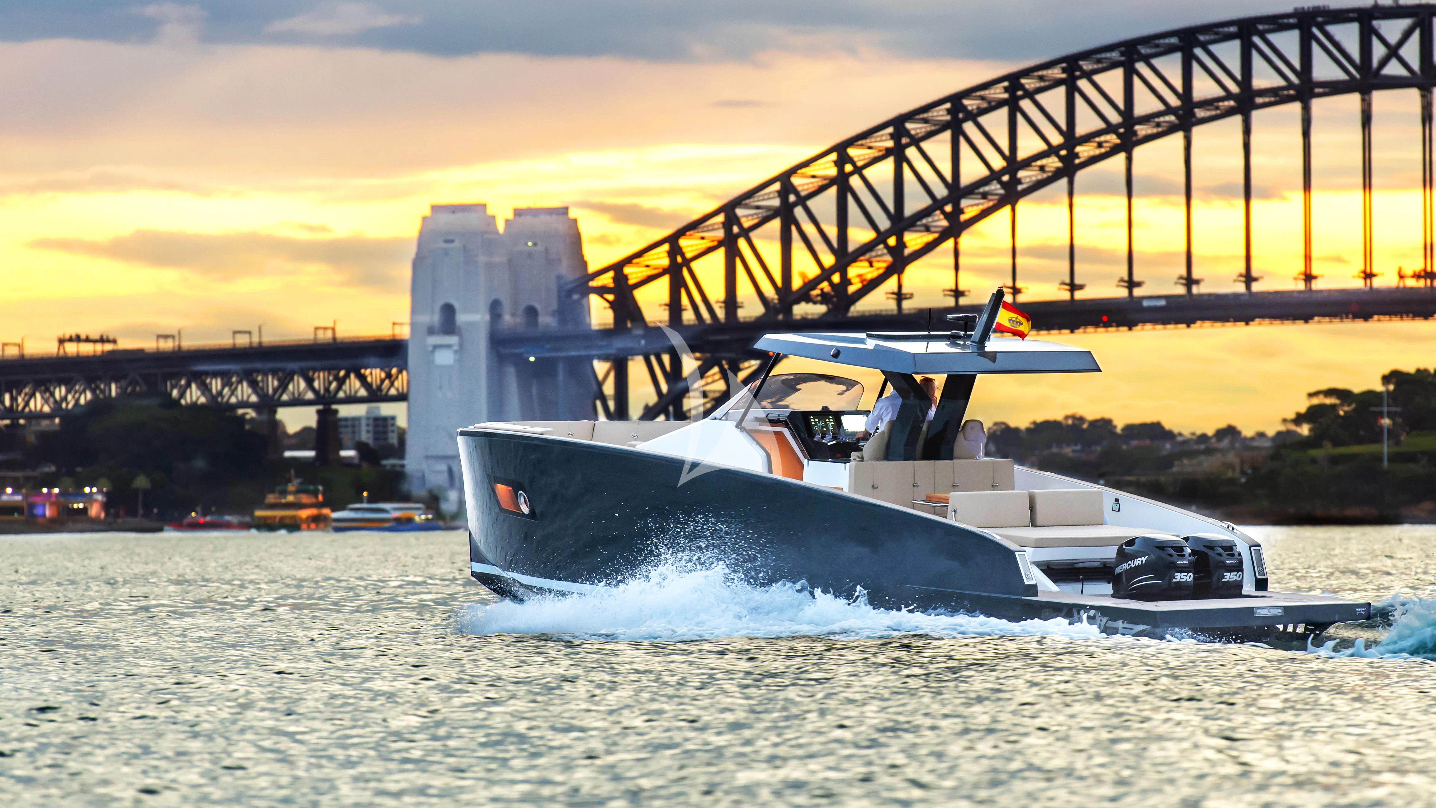 a large ship in the water aboard AIX Yacht for Sale