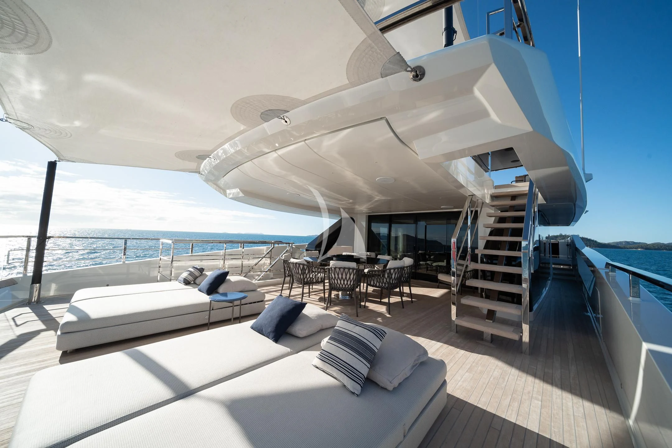 a large white boat on a boat aboard AIX Yacht for Sale