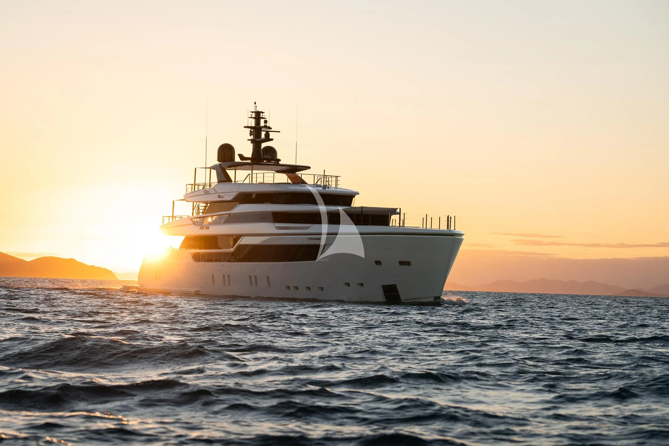 a white boat in the water aboard AIX Yacht for Sale