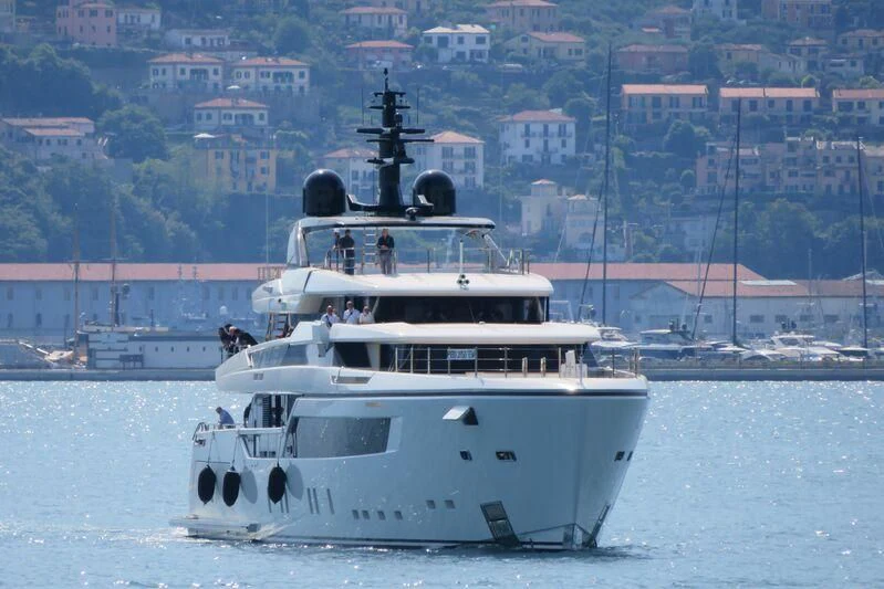a large boat in the water aboard AIX Yacht for Sale