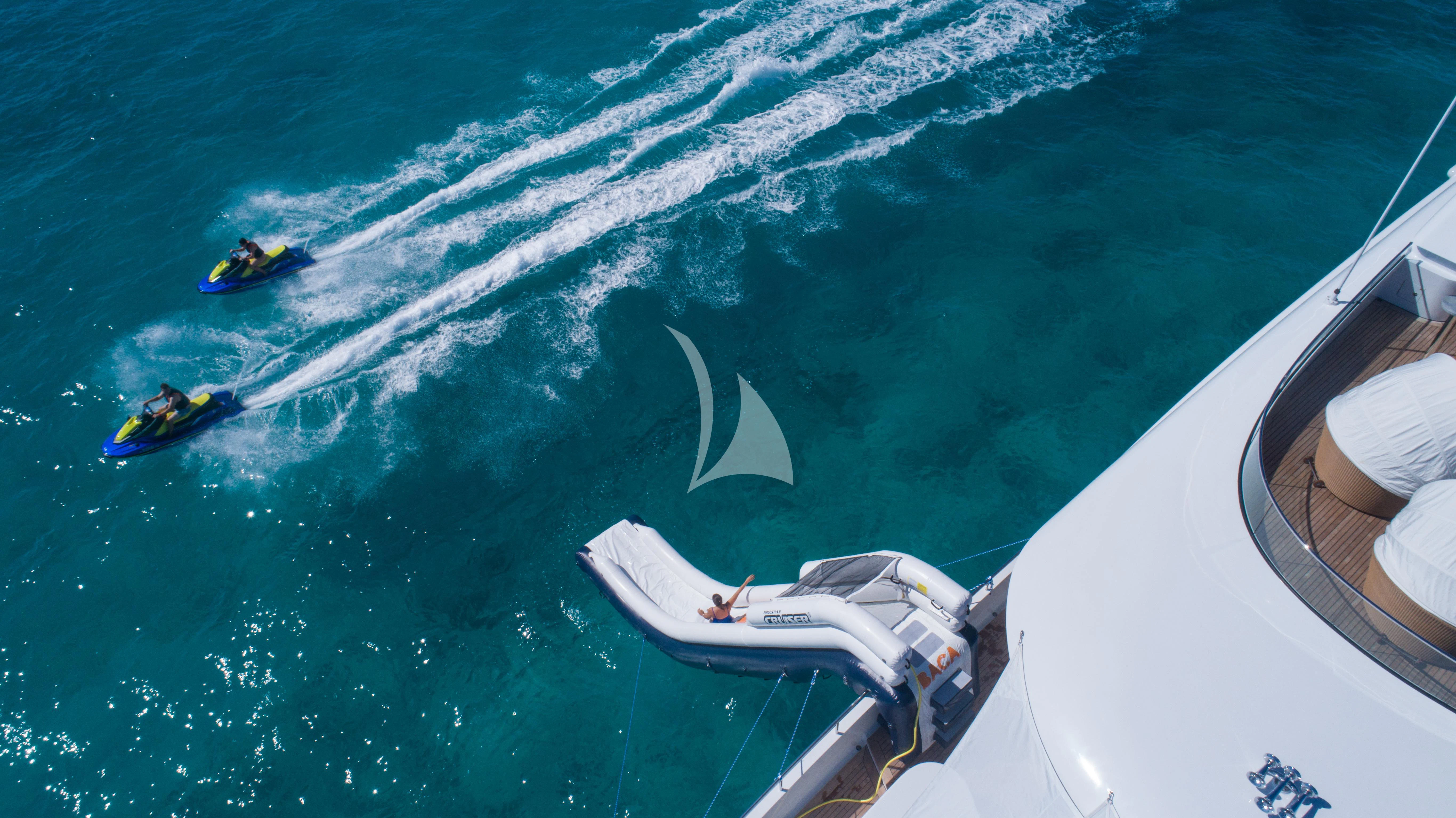 a group of people in boats in the water aboard BACA Yacht for Charter