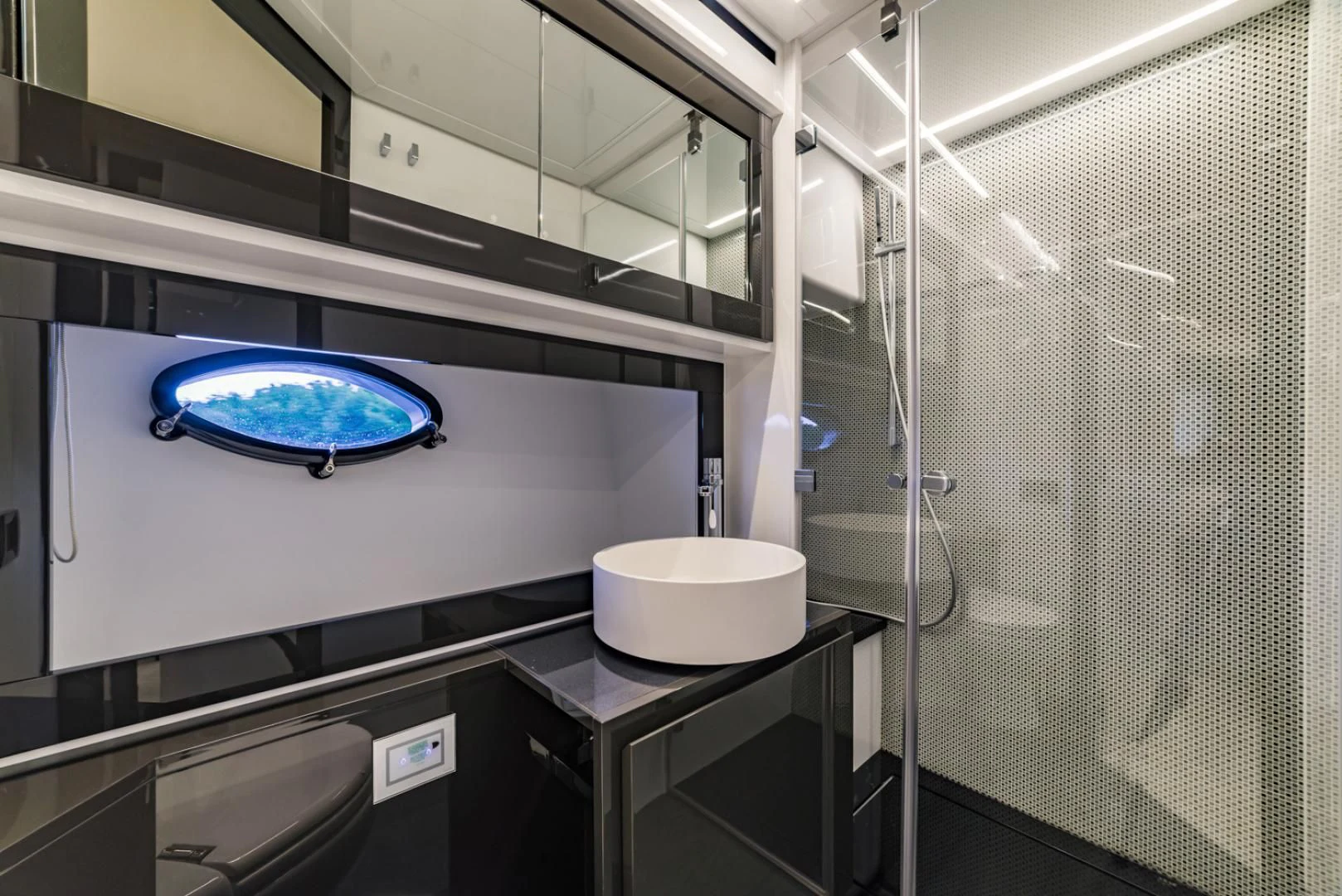 a room with a blue circle aboard BAD DADDY Yacht for Sale