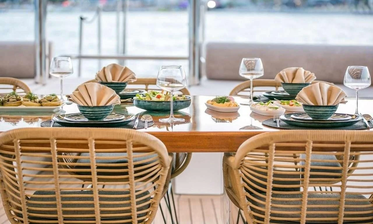 a table full of food aboard DEEP WATER Yacht for Charter