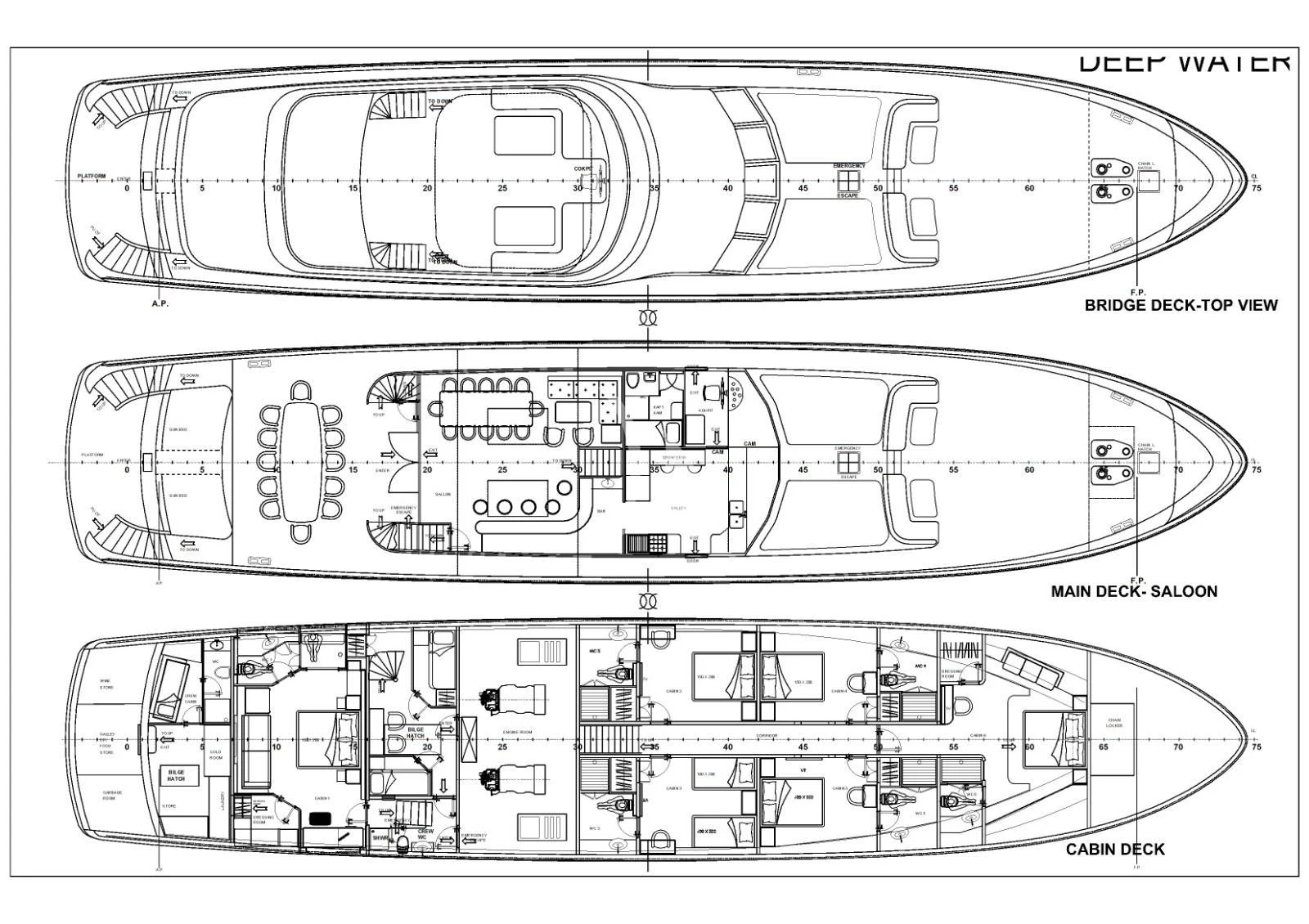 diagram, engineering drawing aboard DEEP WATER Yacht for Charter